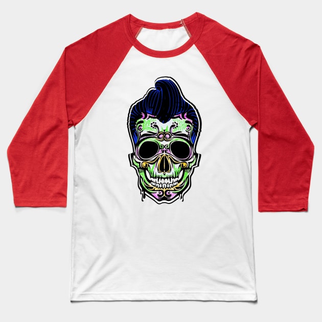 Sugar Skull Rockabilly Baseball T-Shirt by KramerArt